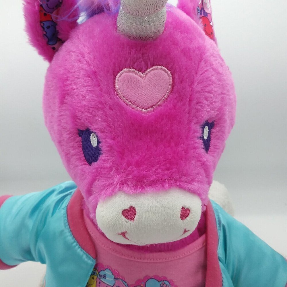 Build A Bear Pink Candy Hearts Unicorn Plush 17" Rainbow Mane Sparkly Horn EUC